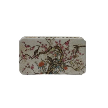 Chinese Off White Porcelain Pink Flower Rectangular Display Paperweight ws2081E 