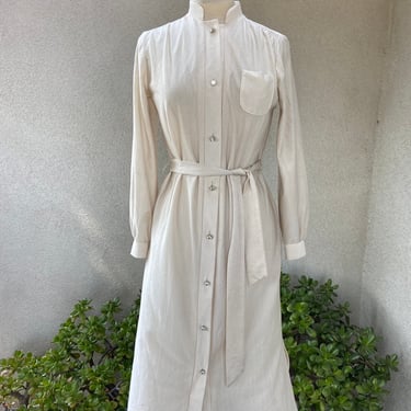 Vintage 70s sheer ivory polyester shirt dress silver rhinestones buttons Mary Martin Florida sz S/M 