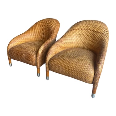 Pair of B&B Italia Woven Leather Lounge Chairs, Italy, 1990’s