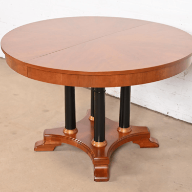 Ethan Allen Neoclassical Cherry Wood Parcel Ebonized Pedestal Extension Dining Table, Newly Refinished