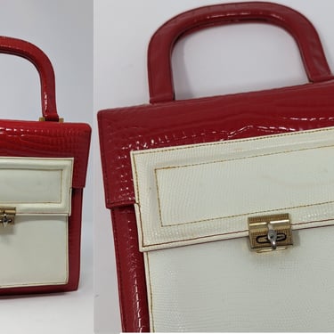 Vintage 60s Mod Palizzio Red and White Color Block Top Handle Purse 