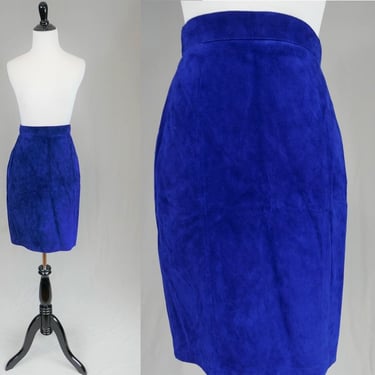 90s Express Suede Leather Skirt - Dark Blue w/ a touch of Purple - Vintage 1990s - XS 24