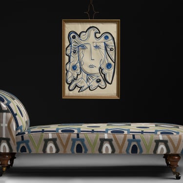 Abstract Painting / Daybed in Embroidered Linen by Pierre Frey