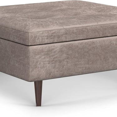 Shay Distressed Grey Vegan Leather Square Coffee Table Storage Ottoman FFW258-681