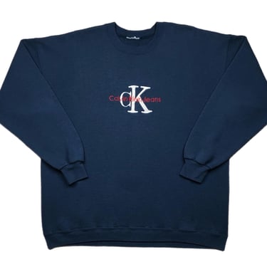 Vintage 90s Calvin Klein Jeans Embroidered Promotional Crewneck Sweatshirt Pullover Size XL 