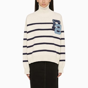 Dsquared2 Blue/White Striped Turtleneck Sweater With Logo Women