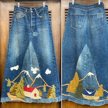 Vintage 1960’s Levi’s Big E Jeans Denim Hippie Boho Patchwork Skirt, 60’s Woodstock, 60’s Custom Vintage, Vintage Clothing 