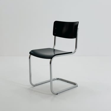 Mid century S43 Mart stam cantilever chair black beech steel tube chrome-plated by Thonet -1980s Germany 