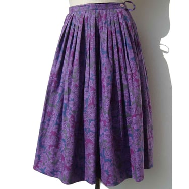 Vintage 60s Skirt Purple Pleated Floral Cotton S 