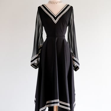 Vintage 1970's Black & White Asymmetrical Nylon Dress / ML