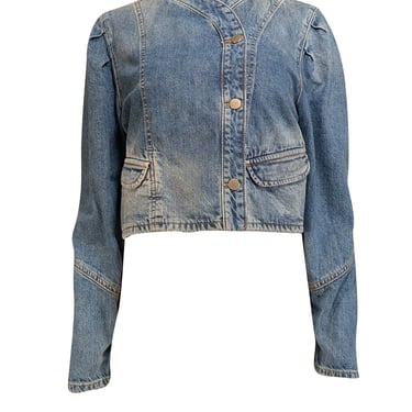 Ba&sh - Blue Medium Wash Cropped Denim Jacket Sz L