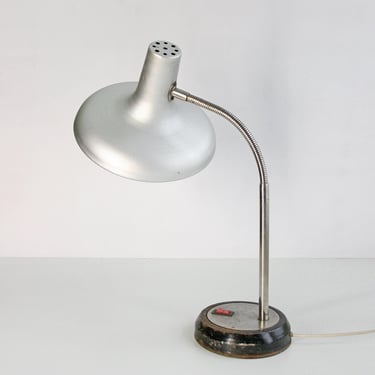 Vintage Round Funnel Gooseneck Adjustable Desk Lamp Table Accent Work Reading Industrial Studio Bauhaus Streamline Chrome Home Office Task 