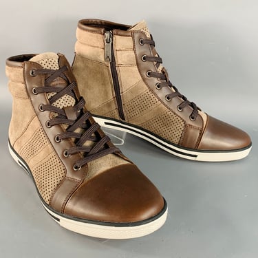 KENNETH COLE Size 9 Caden Brown Perforated Suede High Top Sneakers