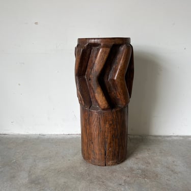 Vintage Hand Carved African Wooden Side Table / Pedestal 