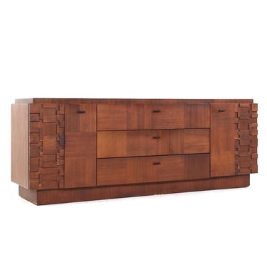 Lane Brutalist Mid Century Walnut Lowboy Dresser - mcm 