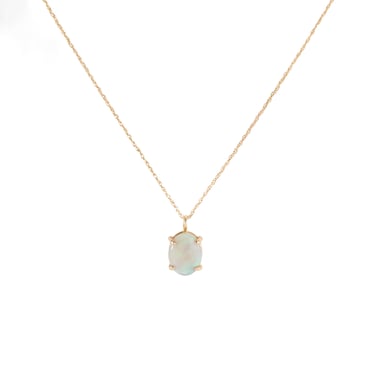 Pronged Oval Australian Opal Necklace - 14k Gold