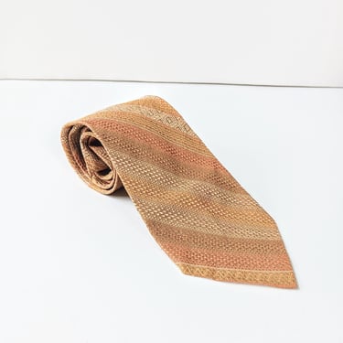 Vintage Tie Rack Acetate Rayon Necktie Tie/ 1960s-70s Geometric Stripe Yellow Gold Jacquard/ 3.5 W x 53 L/ Dad Fathers Day Gift/ Retro Boho 