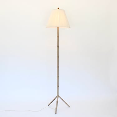 Jacques Adnet Cream Leather and Brass French Floor Lamp 