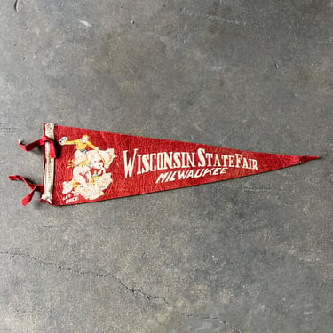 Vintage 1940s Wisconsin State Fair Milwaukee Souvenir Pennant 