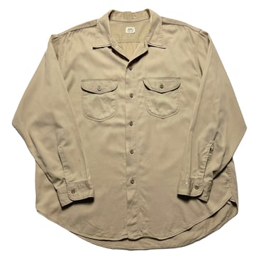 Vintage 1960s LEE Sanforized Cotton Twill Work Shirt ~ XL ~ 60 Work Wear ~ Selvedge Gussets ~ Khaki ~ Union Made 