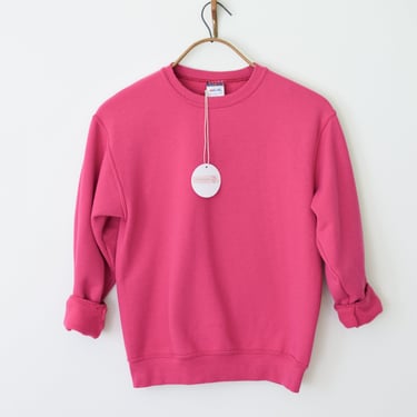 Classic Vintage Jersey Pullover in Barbie Pink | S | 1990s Cotton Crewneck Sweatshirt 