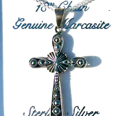Sterling Silver Marcasite Cross Necklace Vintage Religious Jewelry New In Box Gift 