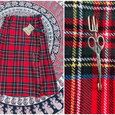 Vintage ‘80s NWT Royal Stewart tartan kilt | Highland, Scotland plaid wrap skirt, Christmas holiday, novelty scissors kilt pin, S 