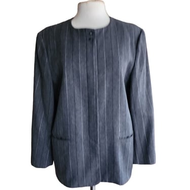 Vintage 80s Pinstriped Blazer Gray Wool Ashley Brooke 