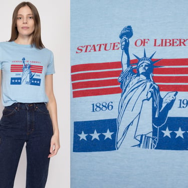 Small 80s Statue Of Liberty Centennial T Shirt | Vintage 1986 Blue Graphic New York City Tourist Tee 