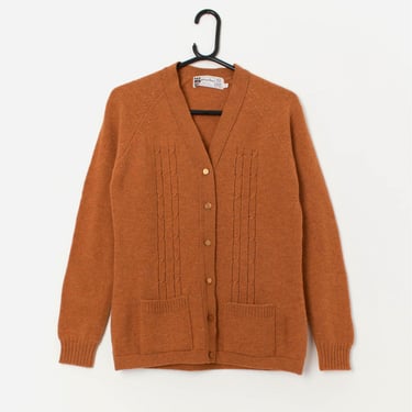 Vintage Shetland knitwear rust orange wool cardigan by Murray Bros - Small / Medium 