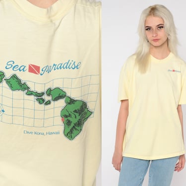 Dive Kona Hawaii Shirt 90s Suba Diving Sea Paradise Tshirt Tropical Graphic Tee Pastel Yellow Single Stitch Vintage 1990s Extra Large xl 