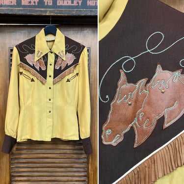 Vintage 1950’s “Penney’s Ranchcraft” Western Cowboy Fringe Rayon Rockabilly Ladies Shirt, 50’s Snap Button Shirt, Vintage Clothing 