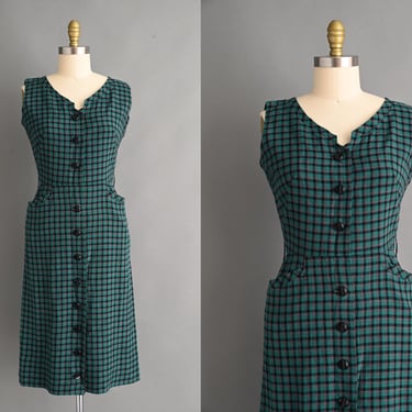 vintage 1950s Dress | Lil Alice Plaid Print Cotton Dress | Small 