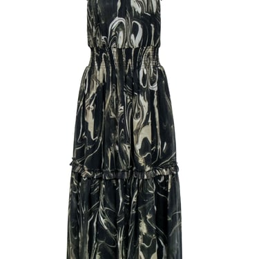 Banana Republic - Olive Green Maxi Dress w/ Beige Marble Print Sz XS