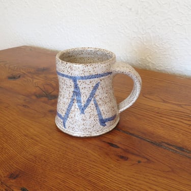 Vintage Studio Stoneware Art Pottery Mug Hand Thrown M Monogram 