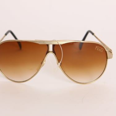 Deadstock 1970s Gold and Brown Aviator Sunglasses by Penta 