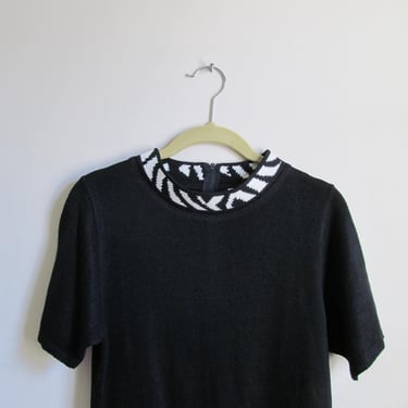 80s Black and White Short Sleeve Sweater S 34 Bust 