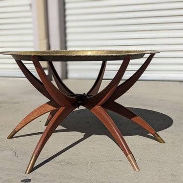 Folding Brass Tea Tray Spider Leg Coffee Table | Moroccan | 1960s | Mid century | Hollywood Regency | MCM | | Vintage 