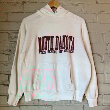 Sm Med, Vintage 1970s North Dakota School of Science Hoodie, White 