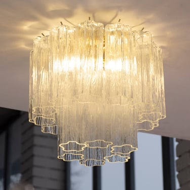 Ceiling lamp with clear Murano glass Tronchi, ceiling chandelier diameter 35 cm design vintage style Made in Italy 