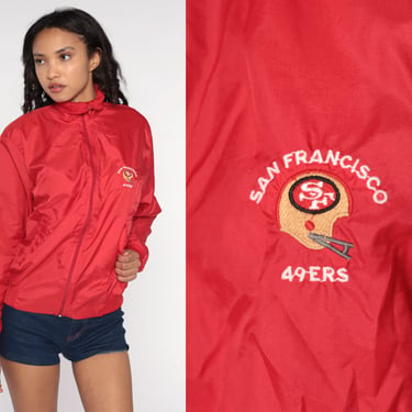 San Francisco 49ers Jacket -- Logo 7 Football Jacket 90s NFL Windbreaker Red Zip Up California Sports Vintage Men's Medium 