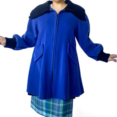 1980s Blue & Black Wool Swing Coat, sz. XL