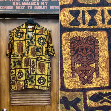 Vintage 1960’s Ultimate Tiki God Cotton Hawaiian Pop Art Shirt, Original, Mod, 1960’s Shirt 