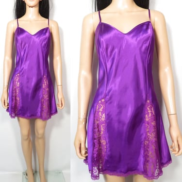 Vintage 90s Deadstock Victorias Secret Gold Label Purple Satin Slip Dress M 