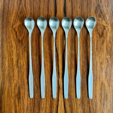 6 Mid Century WMF Germany Form 3600 Flatware Iced Tea Spoons - Stainless Steel - Older Triangle Mark 