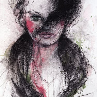 Expressive Portrait of a Woman - Female Portrait - Contemporary Style - One of a Kind - Expressive Watercolors - 14x20 - Ready to Frame 