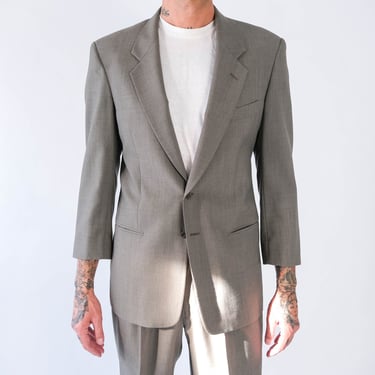 Vintage 80s Giorgio Armani Gray Crosshatch Wool Gabardine Two Button Suit | Made in Italy | Size 40 | 1980s MANI Designer Tailored Mens Suit 
