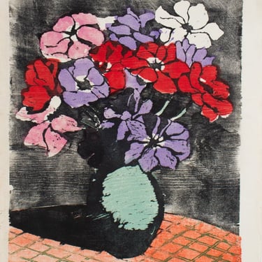 Emilio Sanchez "Anemones" Woodcut in Colors