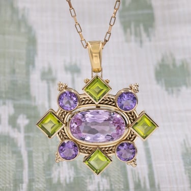 Vintage Amethyst & Peridot Pendant Brooch