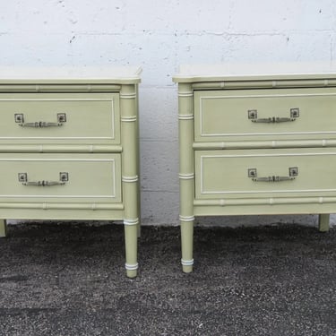 Hollywood Regency Painted Faux Bamboo Nightstands Side End Tables a Pair 5033